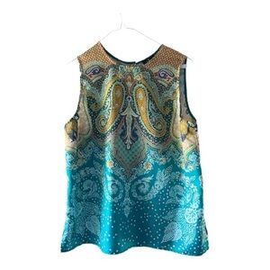 Etro Turquoise and Gold Paisley Sleeveless Blouse